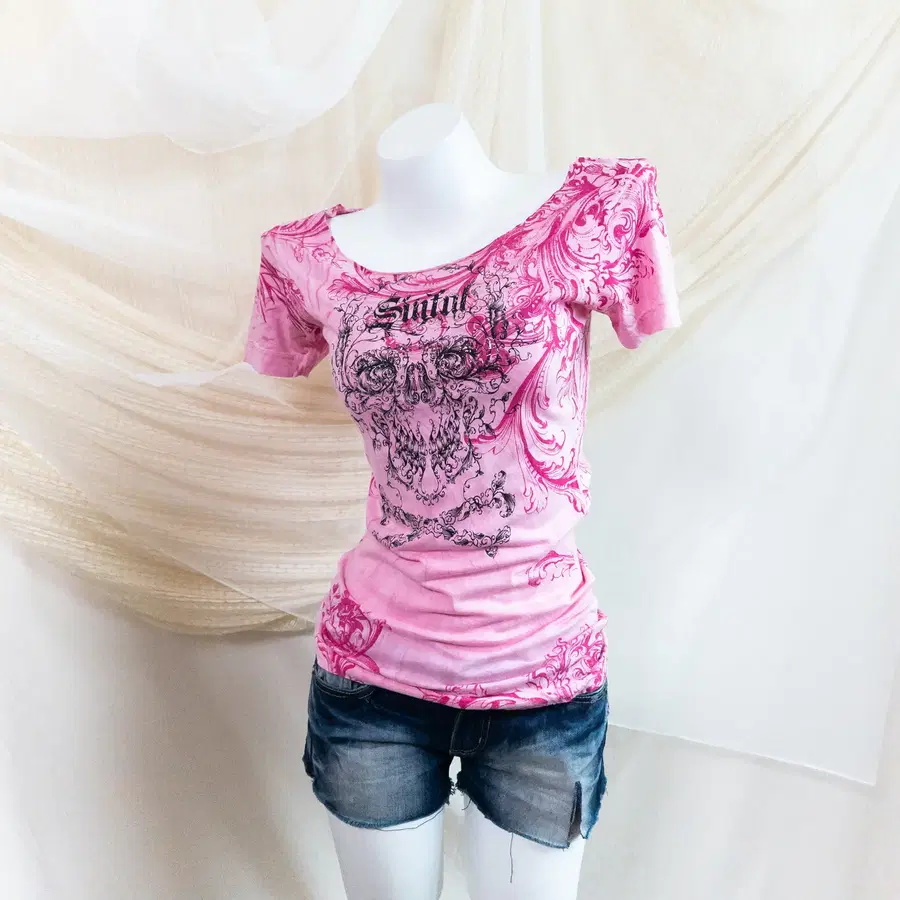 sinful by affliction 스컬 핑크 티셔츠 펑크 갸루 y2k