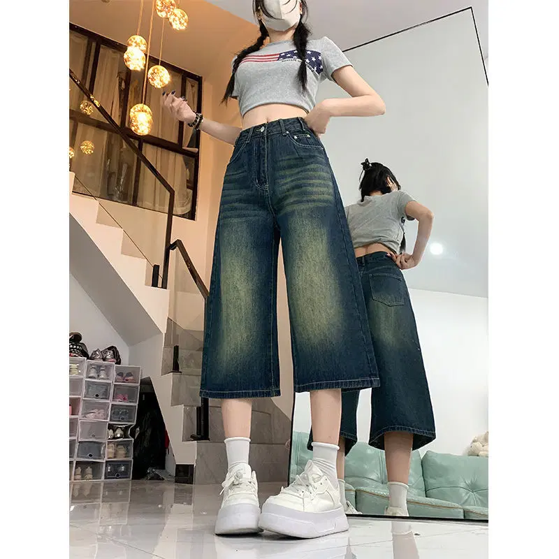 여성 루즈핏 데님 반바지 버뮤다 와이드 캐주얼 팬츠