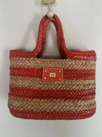 Anya Hindmarch 바스켓백 오렌지 스트라이프 천 가방 세트