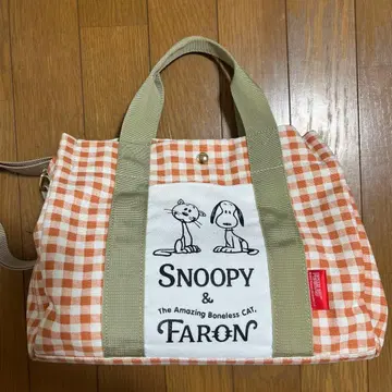 미사용 Snoopy 체크 무늬 숄더백 오렌지 계열