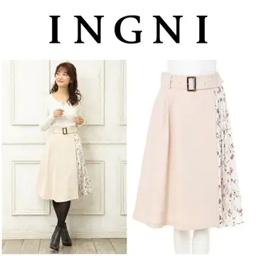 미사용에 가까운 INGNI 꽃무늬 플리츠 절개 스커트 핑크 베이지