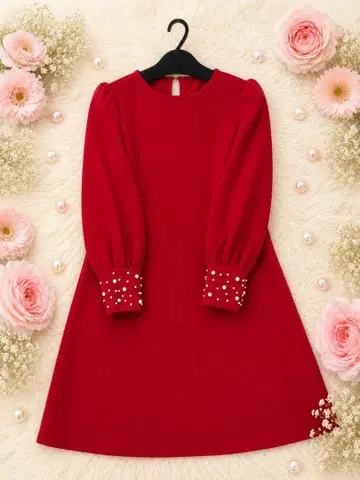 ZARA 펄소매 A라인 원피스 레드 M 긴팔 고급 화려함