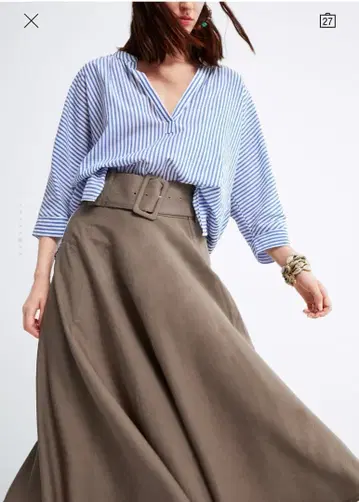 시착만 한 상품 ZARA: 벨트 포함 린넨 플레어 스커트 S