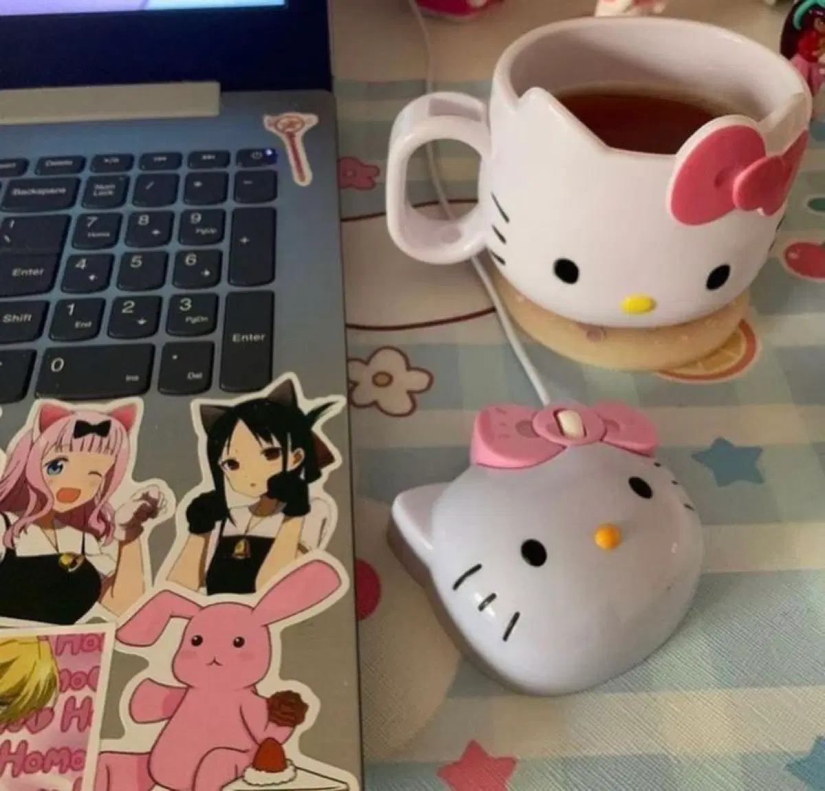 고전 키티 유선 마우스 핑크