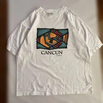 90s 물고기 아트 T셔츠 cancun XXL 애니멀 시티 보이