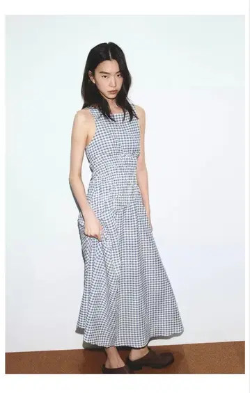 완판템 ZARA 깅엄 체크 패턴 미디 원피스 XS