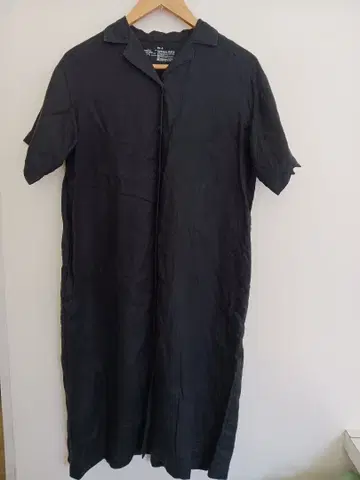 MUJI 무인양품 린넨 반팔 셔츠 원피스 블랙 XS-S
