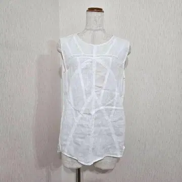 ZARA 자라 슬리브리스 린넨 블라우스 레이스 화이트 계열 ( S )
