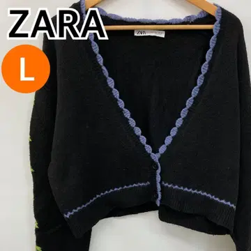 ZARA 상의 긴팔 가디건 꽃무늬 블랙 L [ CT2537 ]