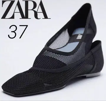 가격 인하! ZARA 메쉬 플랫 스퀘어 펌프스 블랙