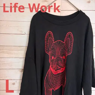 LIFE WORK 불독 T셔츠 L 블랙 양면 프린트