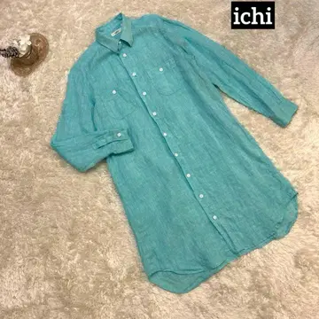 ichi 이치 린넨 100% 롱 셔츠 원피스 블루 계열 긴팔