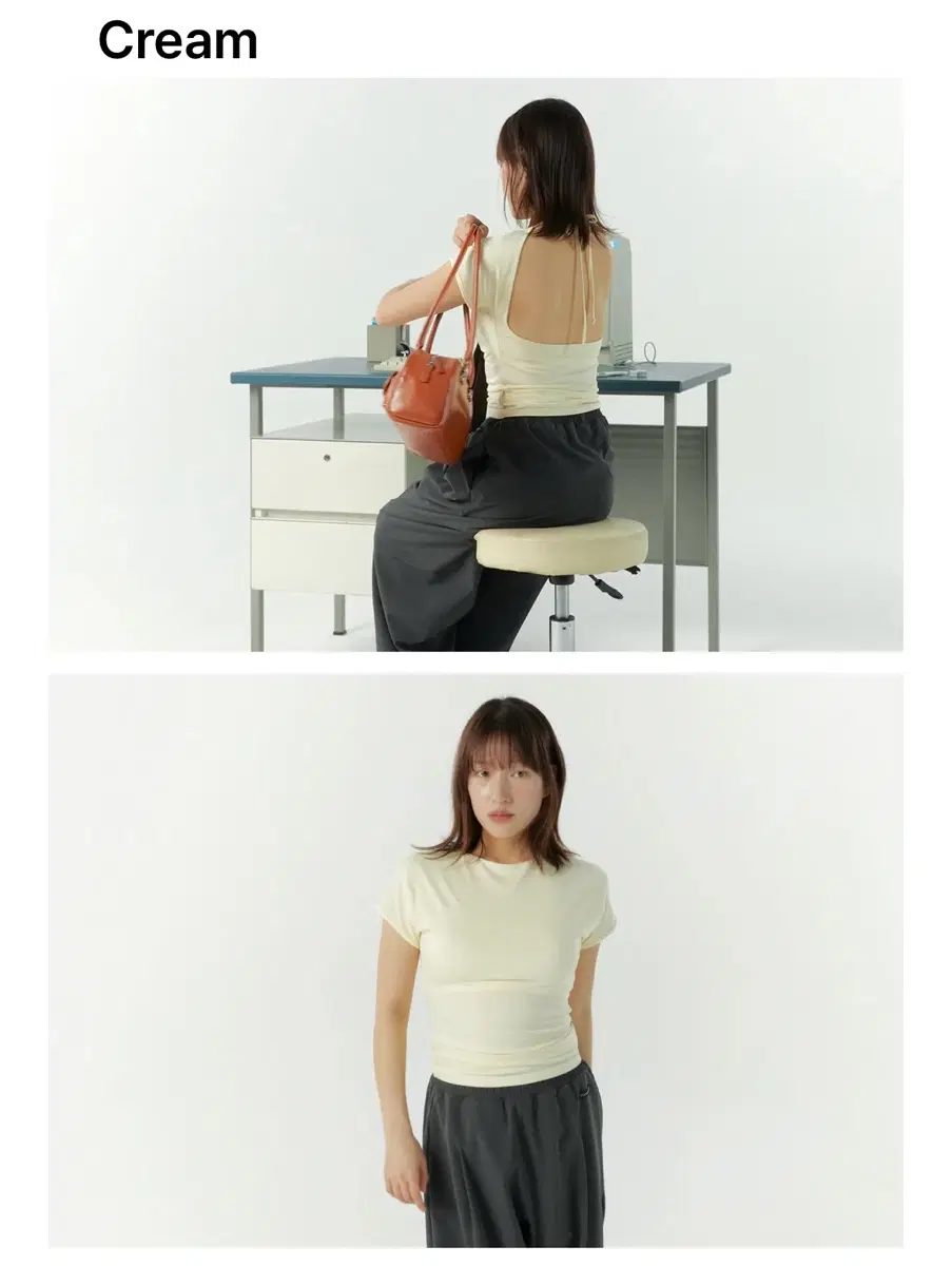무브웜 백 타이 탑 back tie top - 크림 M