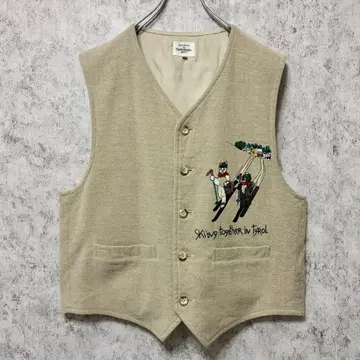 CASTELBAJAC SPORT 울 베스트 베이지 자수 버튼