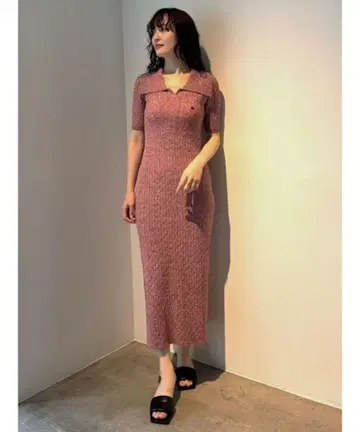 LAGUNAMOON POLO 칼라 넥 멜란지 케이블 니트 원피스
