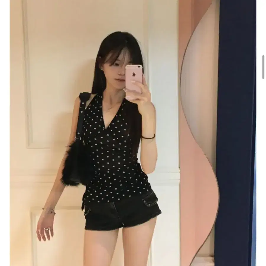 도트 시스루 홀터넥 나시 민소매