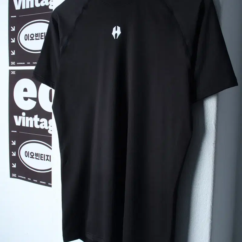 (XL) 허그본 반팔 티셔츠 기능성 머슬핏 블랙-H34955