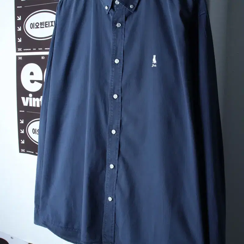 (L-2XL) 예일 셔츠 남방 스몰로고 블루 무지 아메카지-H34867