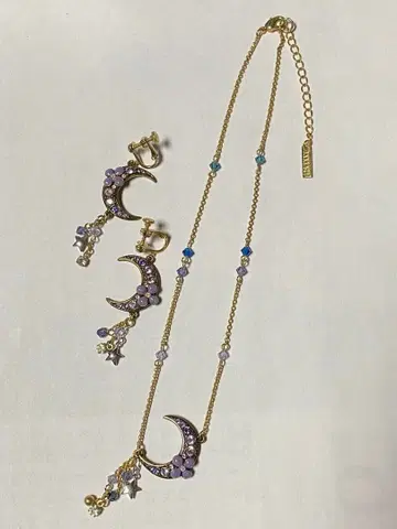 ANNA SUI 목걸이 귀찌 세트 달 별 꽃