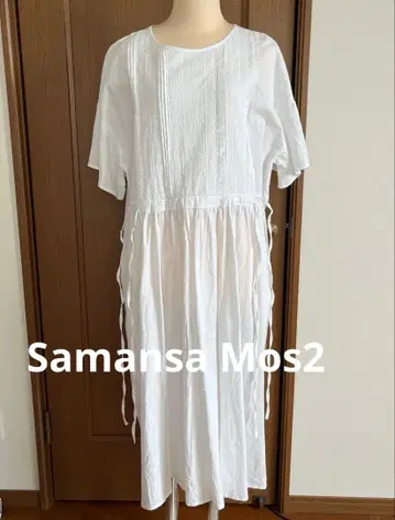 Samansa Mos2 가슴 레이스 플레어 슬리브 사이드 리본 원피스