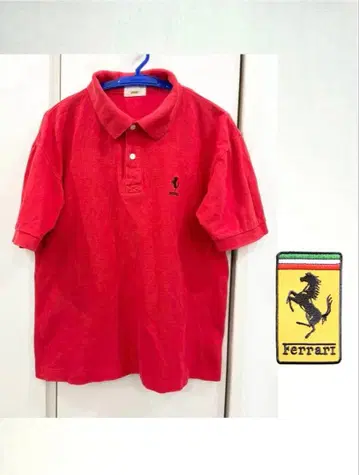 레어 페라리 Ferrari 피케 셔츠 레드 자수 로고