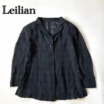 Leilian 레리안 시어 자켓 체크 무늬 면마 혼방 블랙