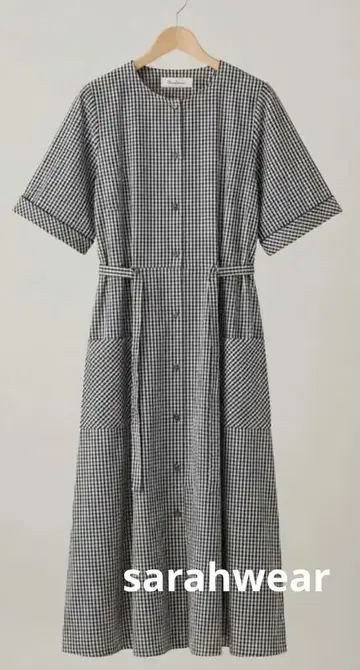 새상품급 Sarahwear 깅엄 체크 반팔 셔츠 원피스 일본제 내추럴