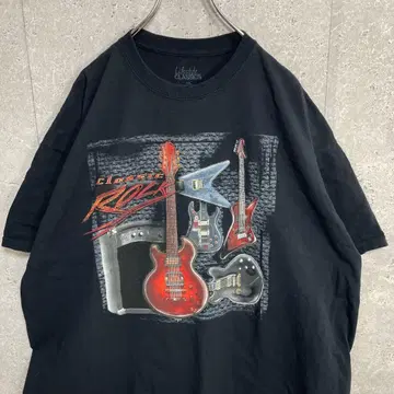 CLASSICS 기타 일렉트릭 클래식 락 프린트 블랙 티셔츠
