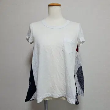 sacai 반팔 티셔츠 린넨 혼방 절개 백 디자인 패치워크