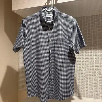 LACOSTE 반팔 버튼 다운 깅엄 체크 셔츠