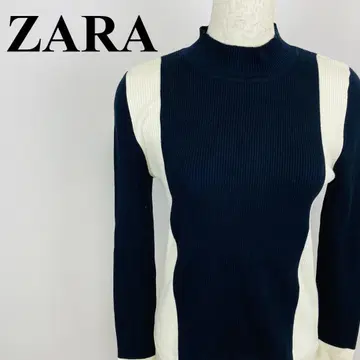 ZARA 니트 상의 네이비 블루 화이트 M 1611-B