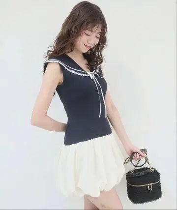 MAJESTIC LEGON 세일러 카라 벌룬 미니 원피스
