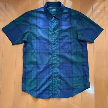 THE NORTH FACE 체크 반팔 셔츠 블루 L