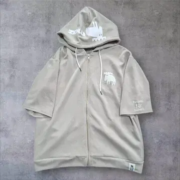 moz 반팔 집업 후드티 베이지 L