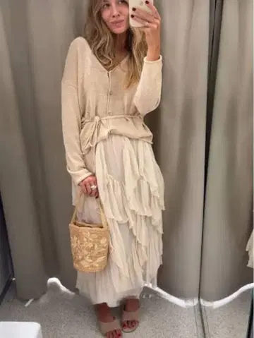 ZARA 린넨 니트 자켓 샌드 M
