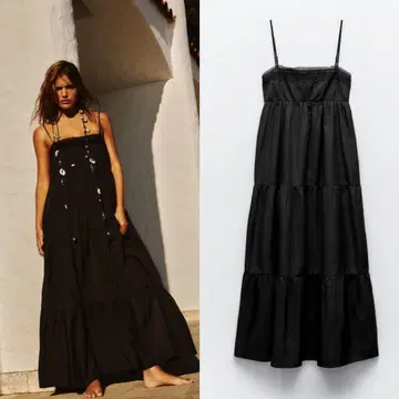ZARA 대비 포플린 티어드 미디 원피스
