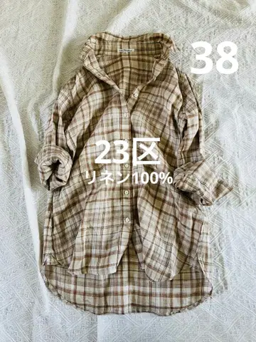 23구 린넨 100% 체크 블라우스