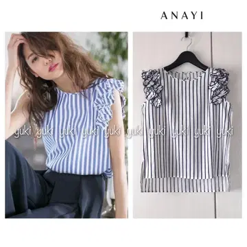 ANAYI 카라미 스트라이프 플라워 모티브 블라우스