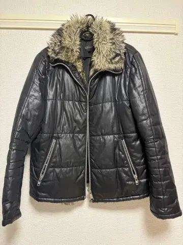 루이 샤블롱 인조 가죽 다운 자켓 퍼 카라 부착