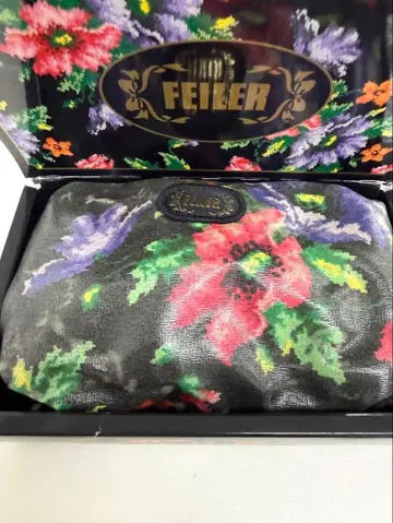 미사용 FEILER 페이러 꽃무늬 PVC 코팅 토트백 블랙 상자 택 포함