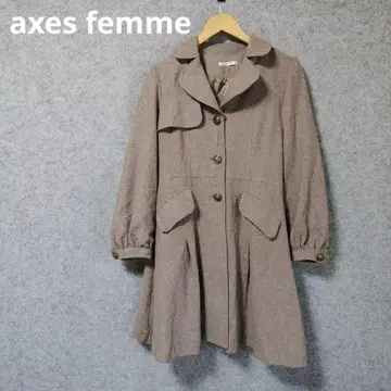 axes femme 여성용 울 혼방 피코트 브라운 레이스 장식