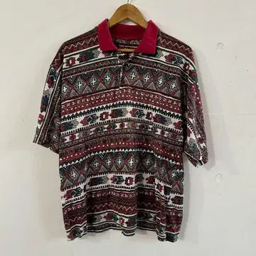 [ vintage ] 에스닉 올 패턴 반팔 피케 셔츠 구제 의류 빈티지풍