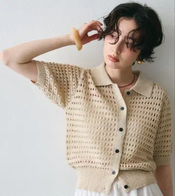 Trish 시스루 짜임 카라 니트 가디건