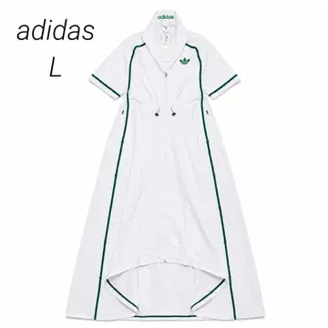 택 포함 새상품 adidas 롱 원피스 저지 화이트 그린 라인