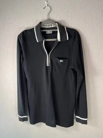 LACOSTE 라코스테 긴팔 피케 셔츠 하프 지퍼 블랙