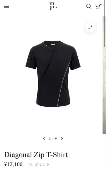 Diagonal Zip T-Shirt black Msize