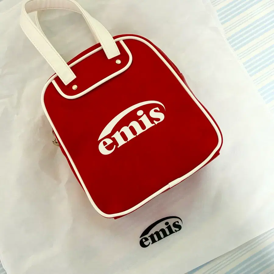 emis 빈티지 스퀘어 볼링 백 레드