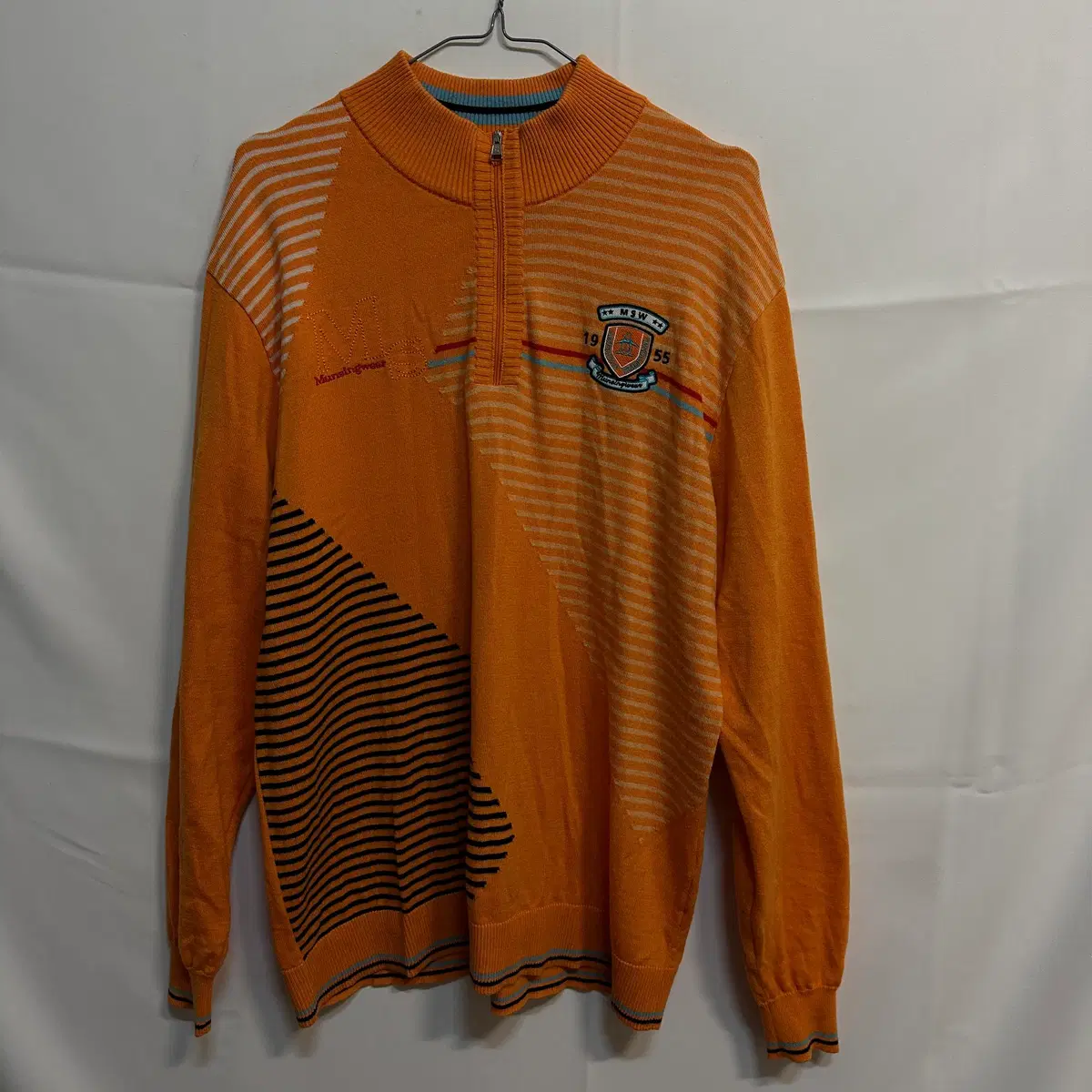 먼싱웨어 오렌지 3단 배색 하프집업 니트 3L(2XL)