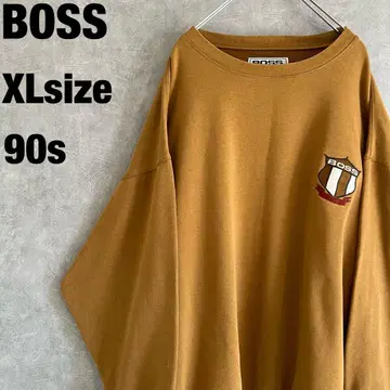 90s 보스진 XL 자수 엠블럼 맨투맨 카멜 브라운 휴고보스
