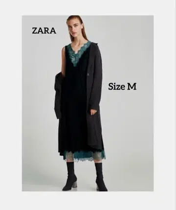 Zara [ 자라 ] 사이즈 M 그린 벨벳 레이스 미디 드레스